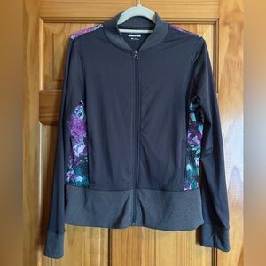 BCG Dark Gray Zip-Up Jacket With Floral Accents